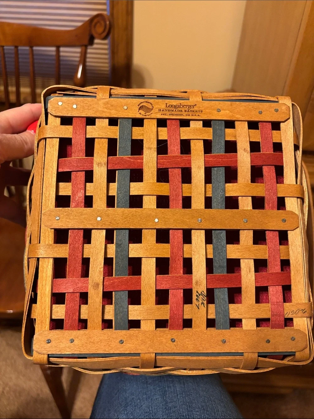 Longaberger Picnic Tote Set - with Red and Blue Splints